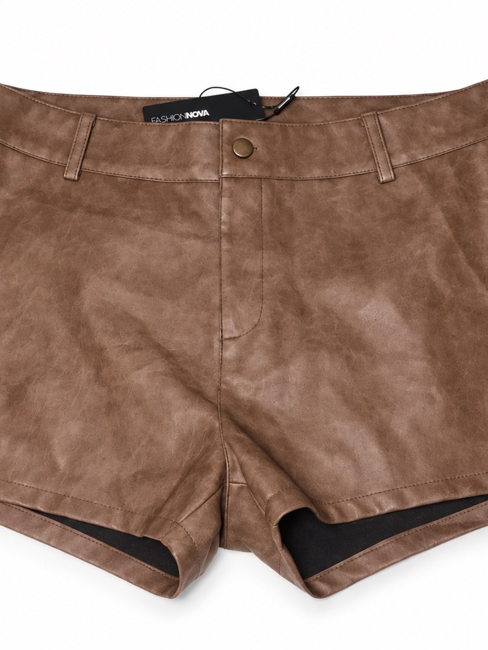 Fashion Nova Taupe Brown Faux Leather Flat Front Women’s Shorts